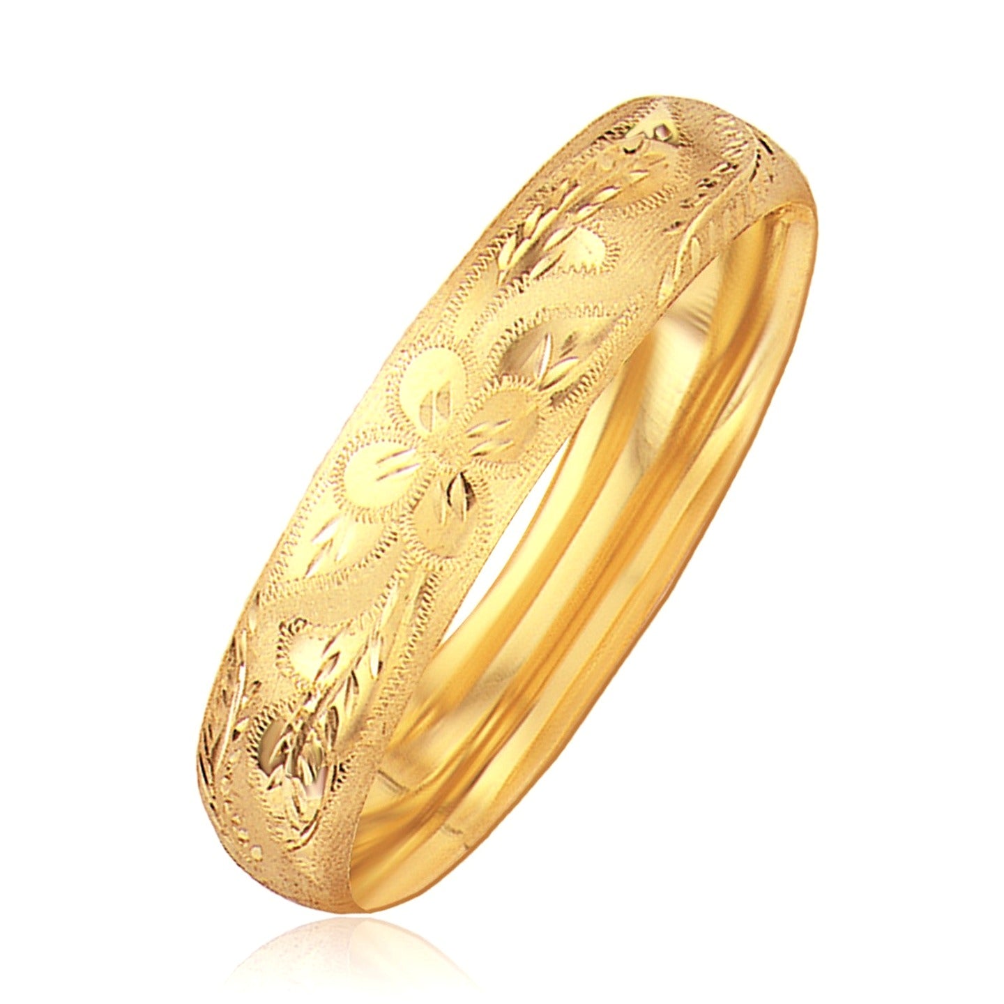 Classic Floral Carved Bangle in 14k Yellow Gold (13.50 mm) - Detail | BIJOLINA