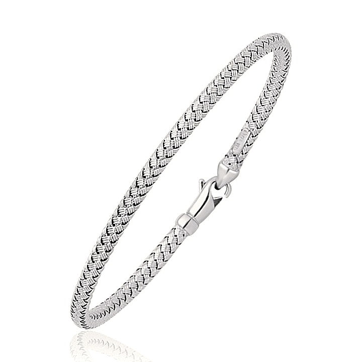 Fancy Weave Bangle in 14k White Gold (3.00 mm) - Detail | BIJOLINA
