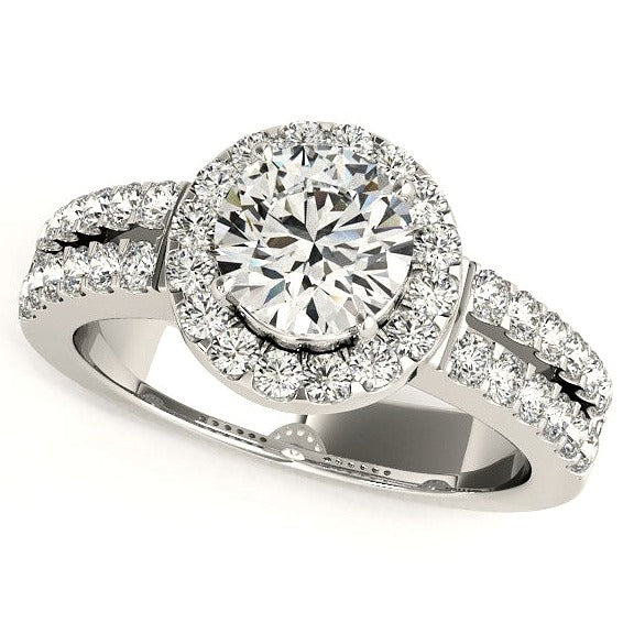14k White Gold Halo Diamond Engagement Ring With Double Row Band (1 3/8 cttw) - Side View | BIJOLINA