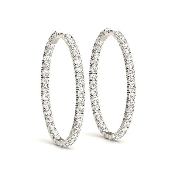 Oval Shape Two Sided Diamond Hoop Earrings in 14k White Gold (2 cttw) - Angle View | BIJOLINA