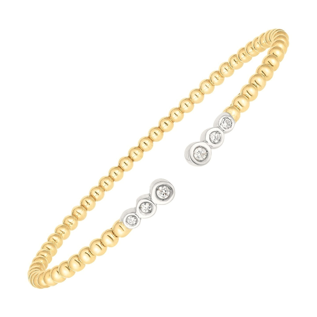 14K Two Tone Polish Diamond Pallina Open Beaded Cuff Bangle (3.00 mm) - Close-Up | BIJOLINA