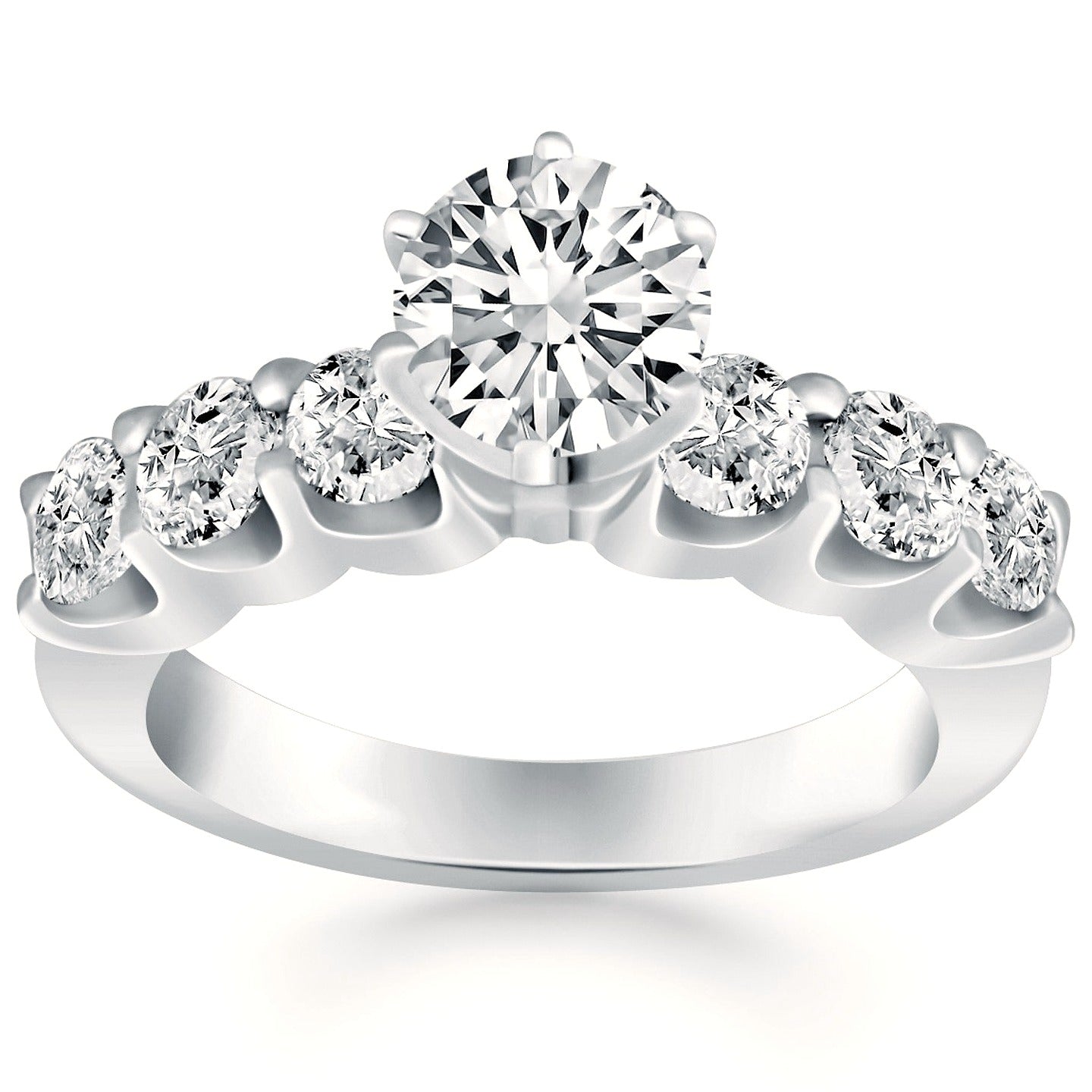 14k White Gold Shared Prong Diamond Engagement Ring - Detail | BIJOLINA