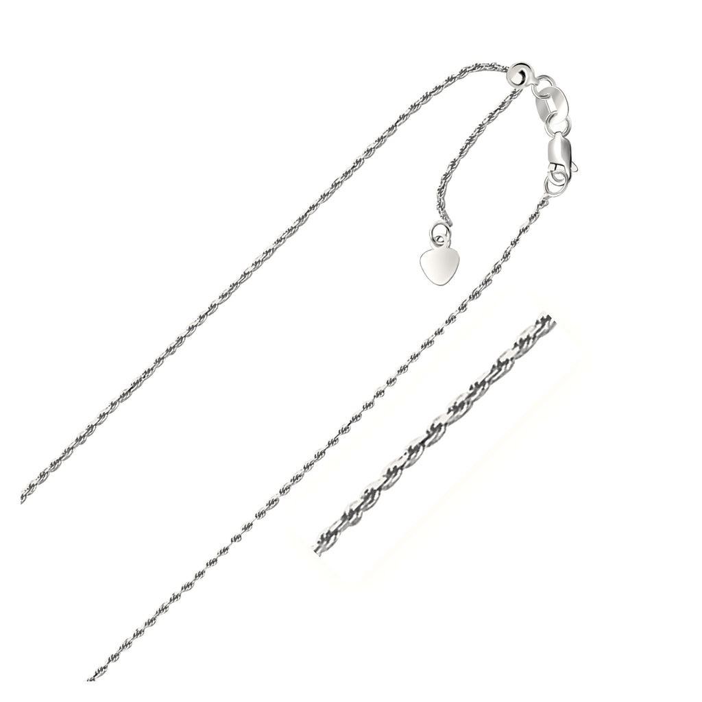 10k White Gold Adjustable Rope Chain (0.95 mm) - Side View | BIJOLINA