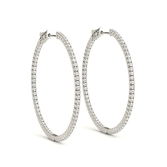 14k White Gold Slim Two Sided Diamond Hoop Earrings (1 1/2 cttw) - Angle View | BIJOLINA