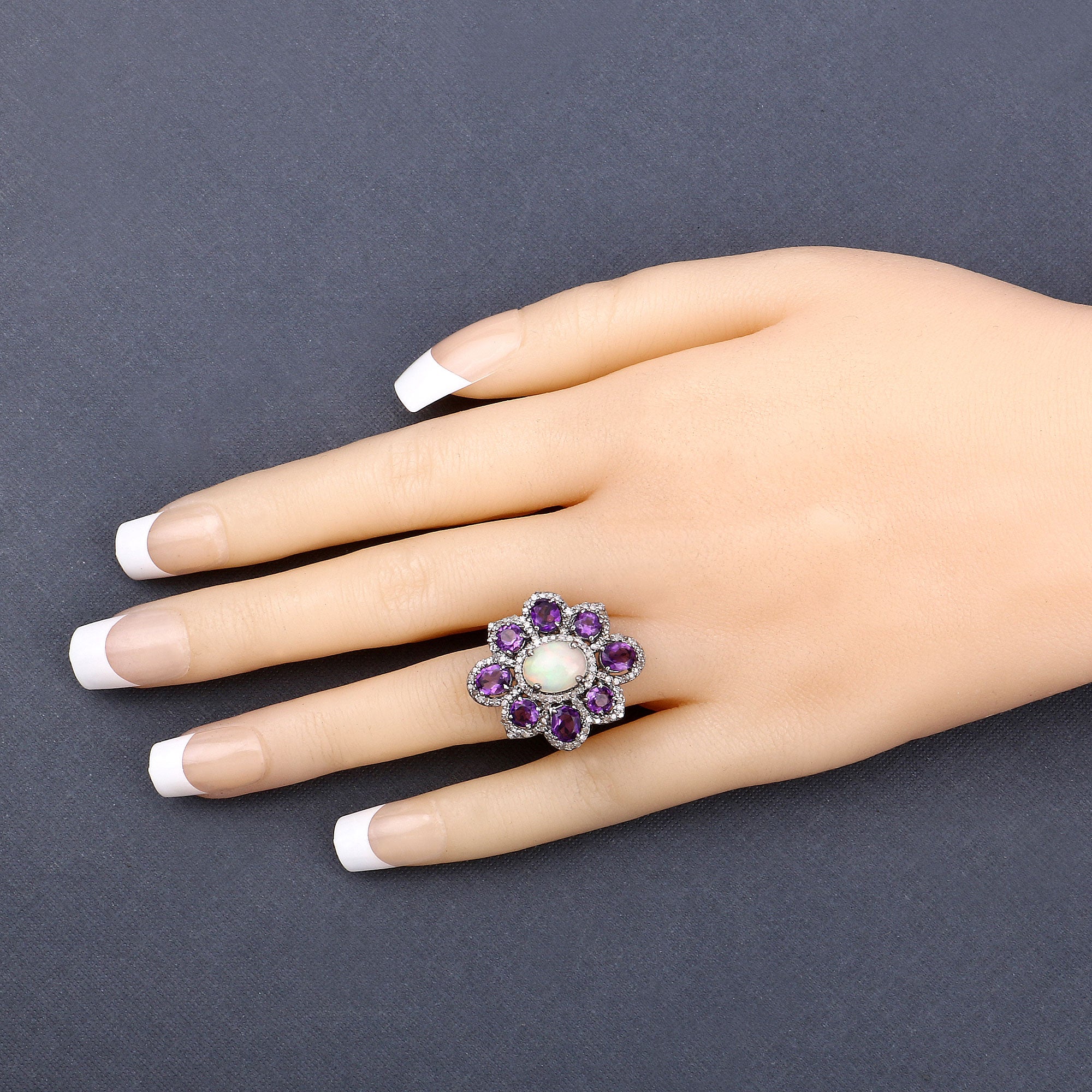 Amethyst, Opal Sterling Silver Ring - view2