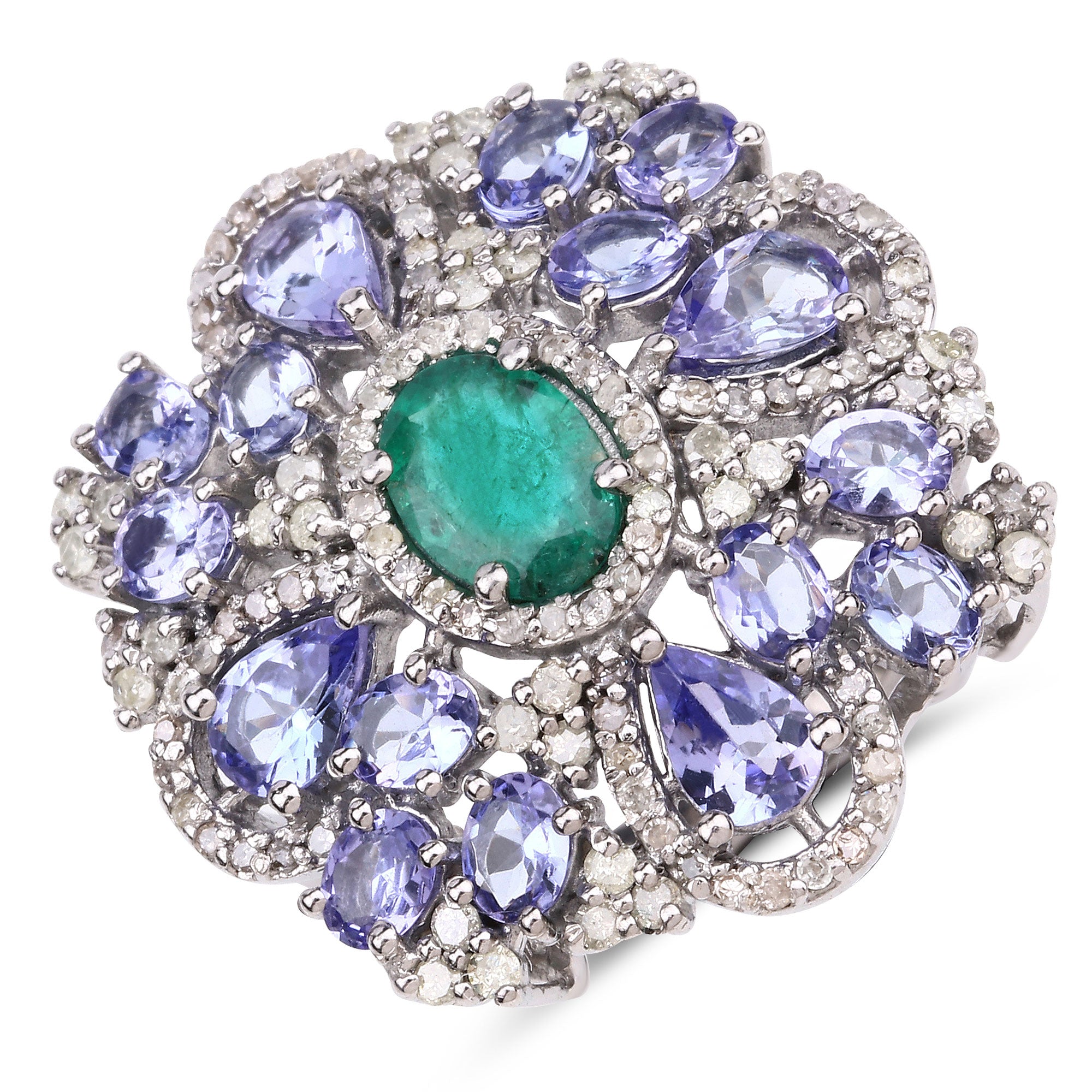 Tanzanite, Emerald Sterling Silver Ring Style B - gallery