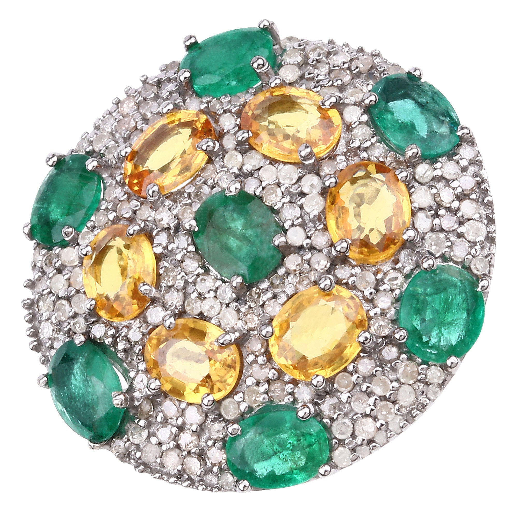 Yellow Sapphire, Emerald and White Diamond .925 Sterling Sil - gallery