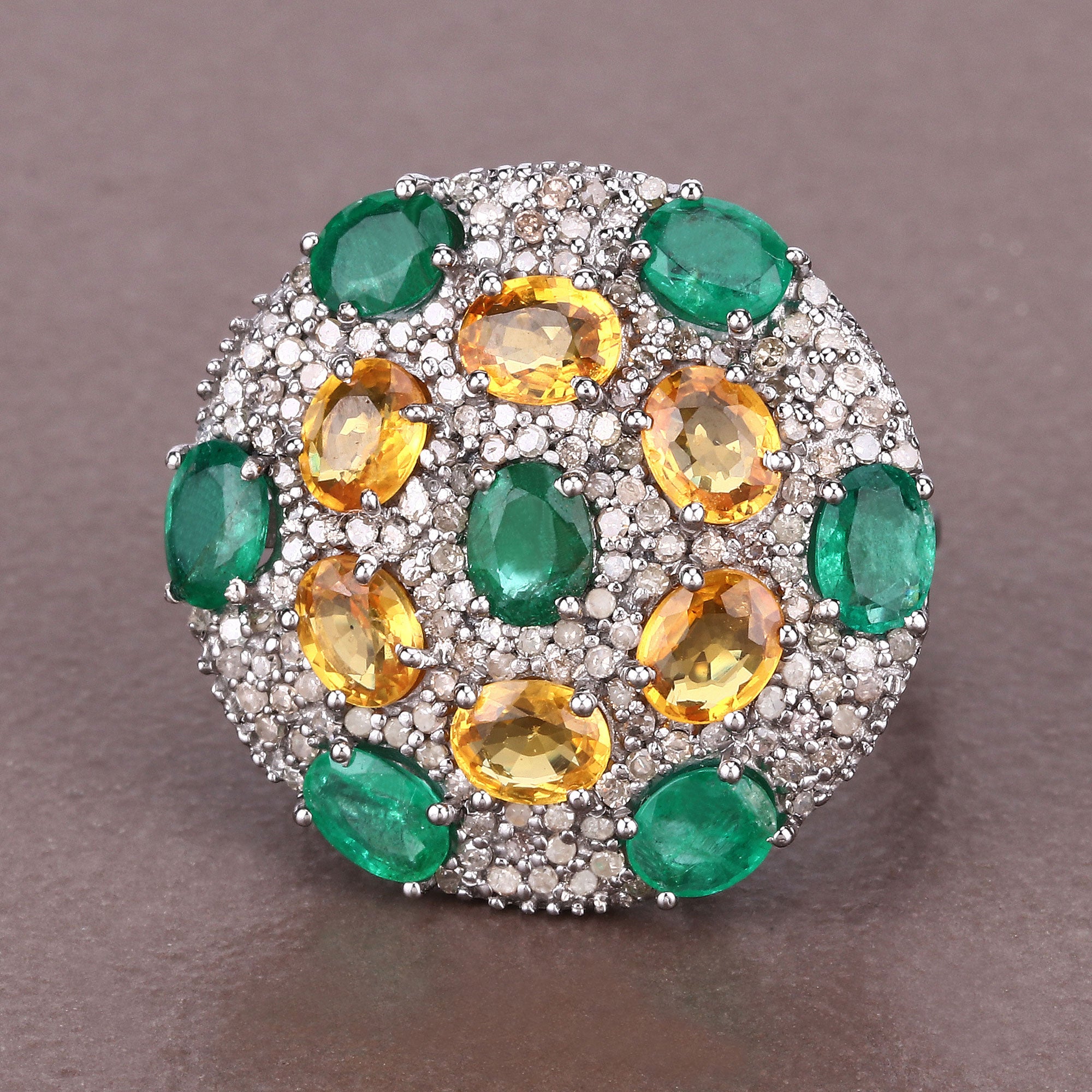 Yellow Sapphire, Emerald and White Diamond .925 Sterling Sil - view1
