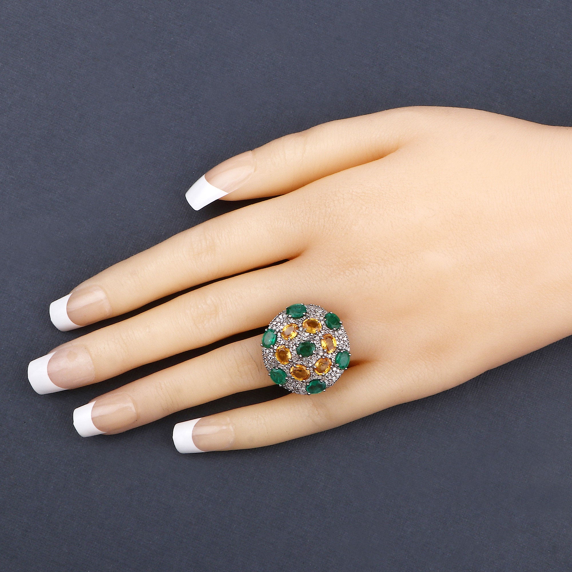 Yellow Sapphire, Emerald and White Diamond .925 Sterling Sil - view2