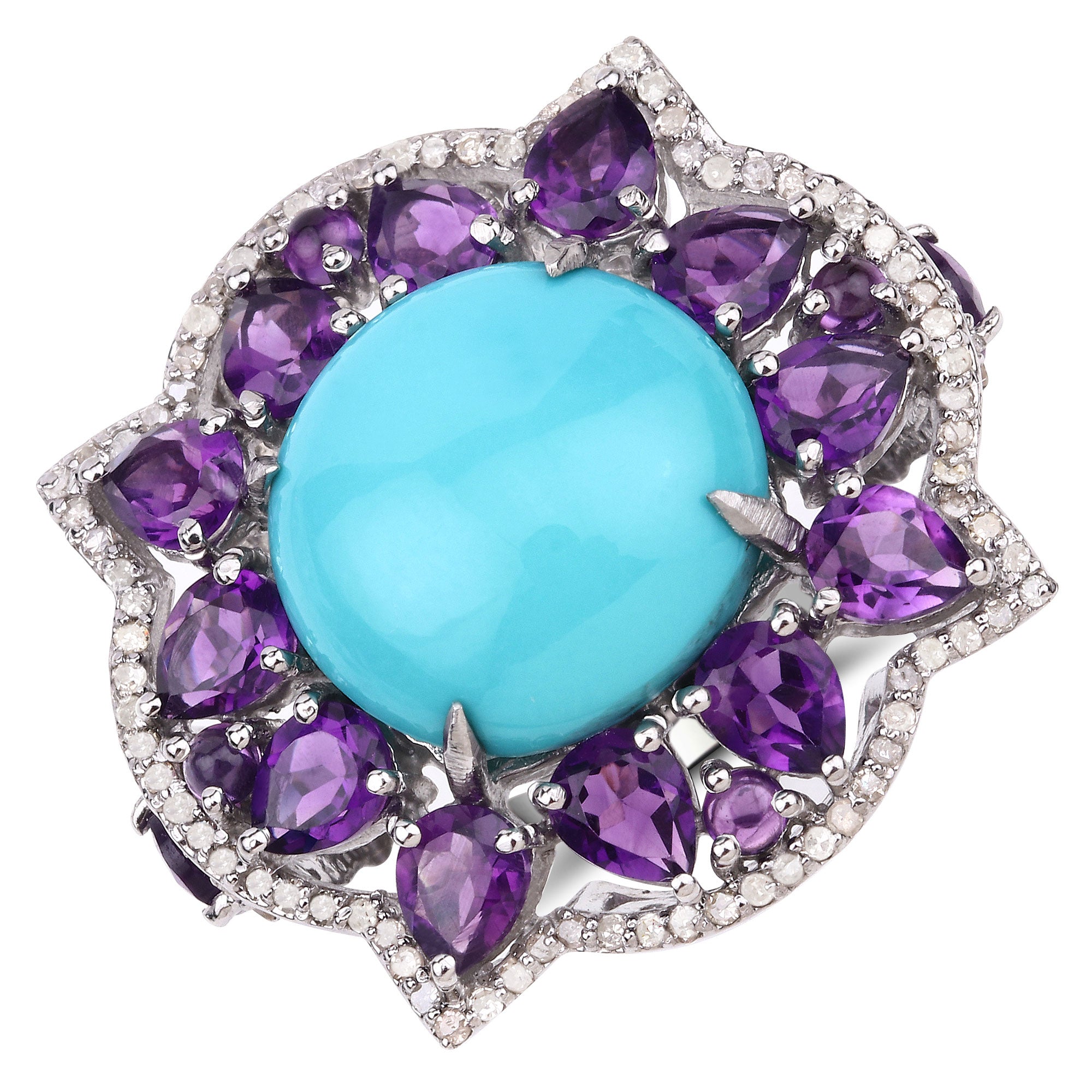 Amethyst, Turquoise Sterling Silver Ring Style B - gallery