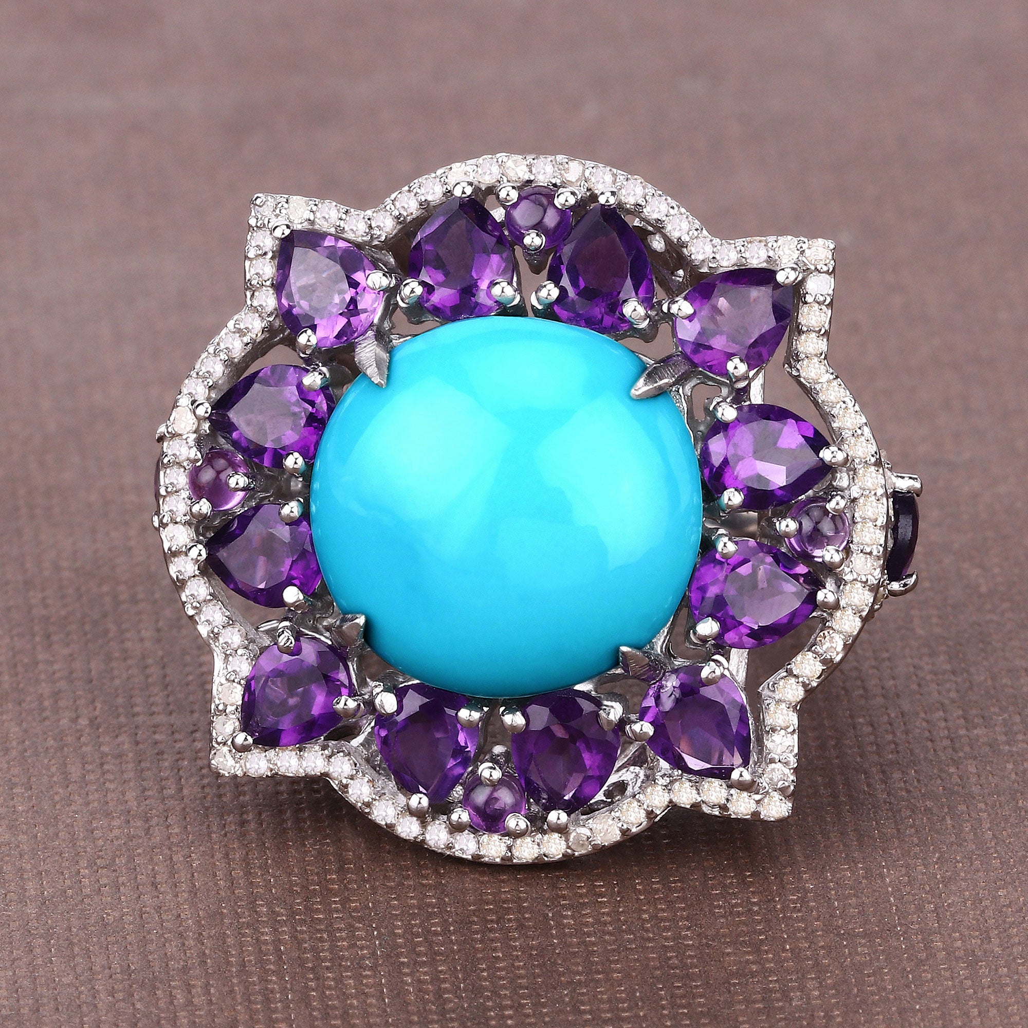 Amethyst, Turquoise Sterling Silver Ring Style B - view1