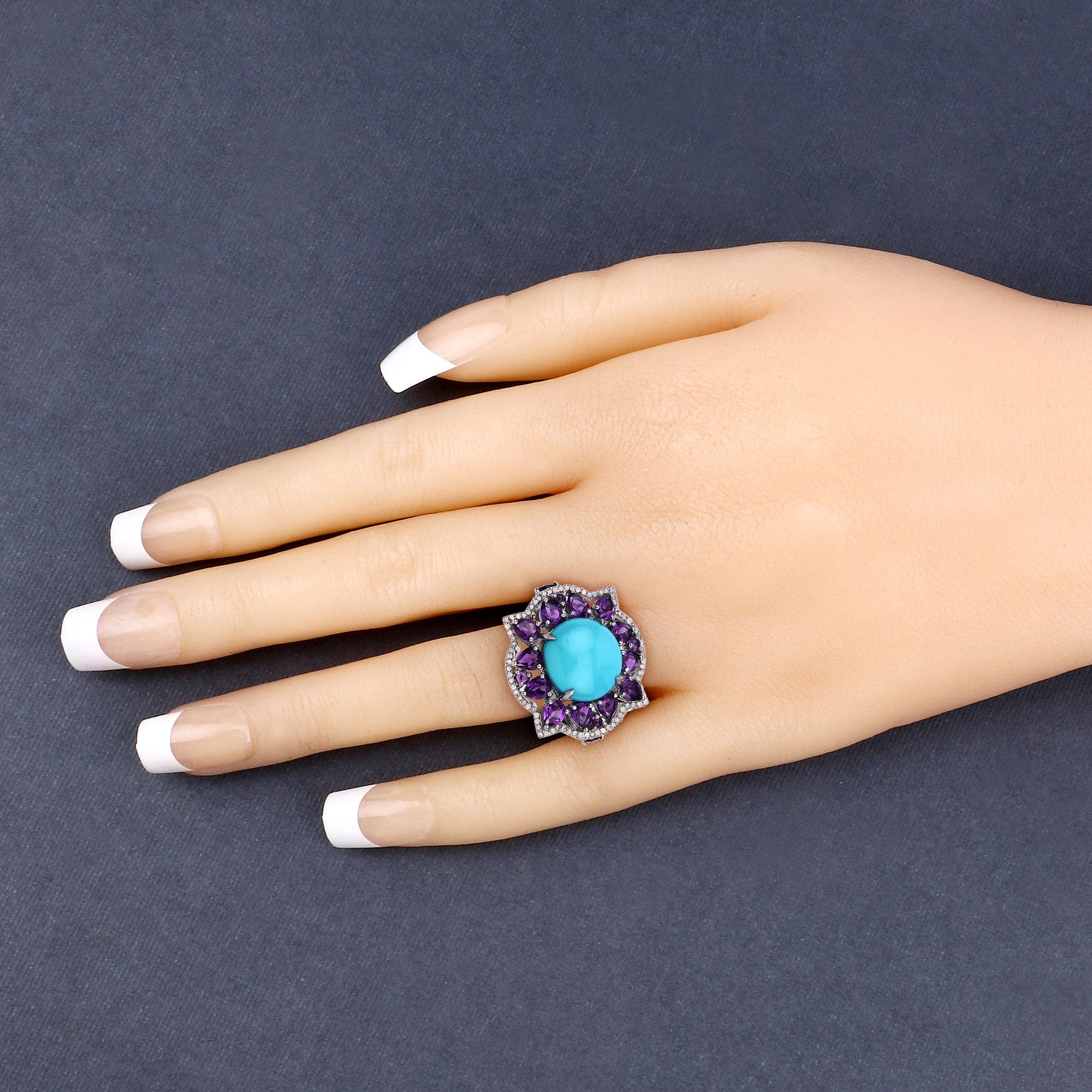 Amethyst, Turquoise Sterling Silver Ring Style B - view2