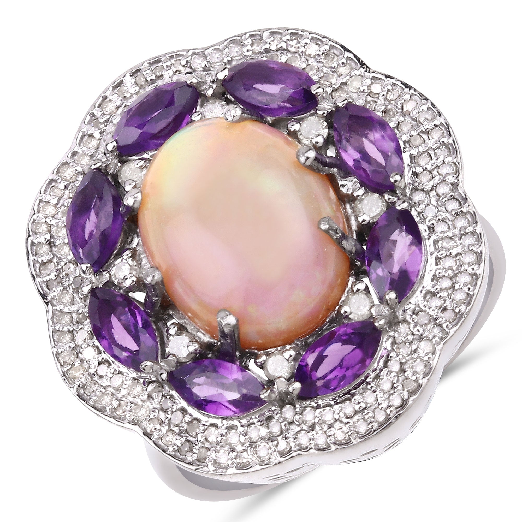 Amethyst, Opal Sterling Silver Ring Style B - gallery