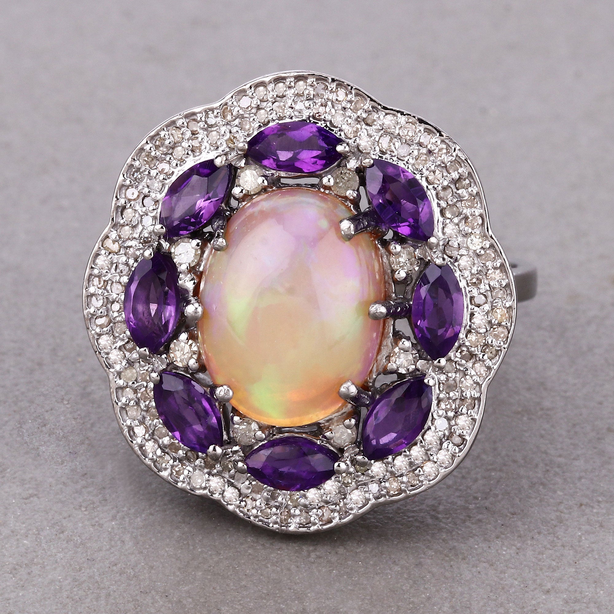 Amethyst, Opal Sterling Silver Ring Style B - view1