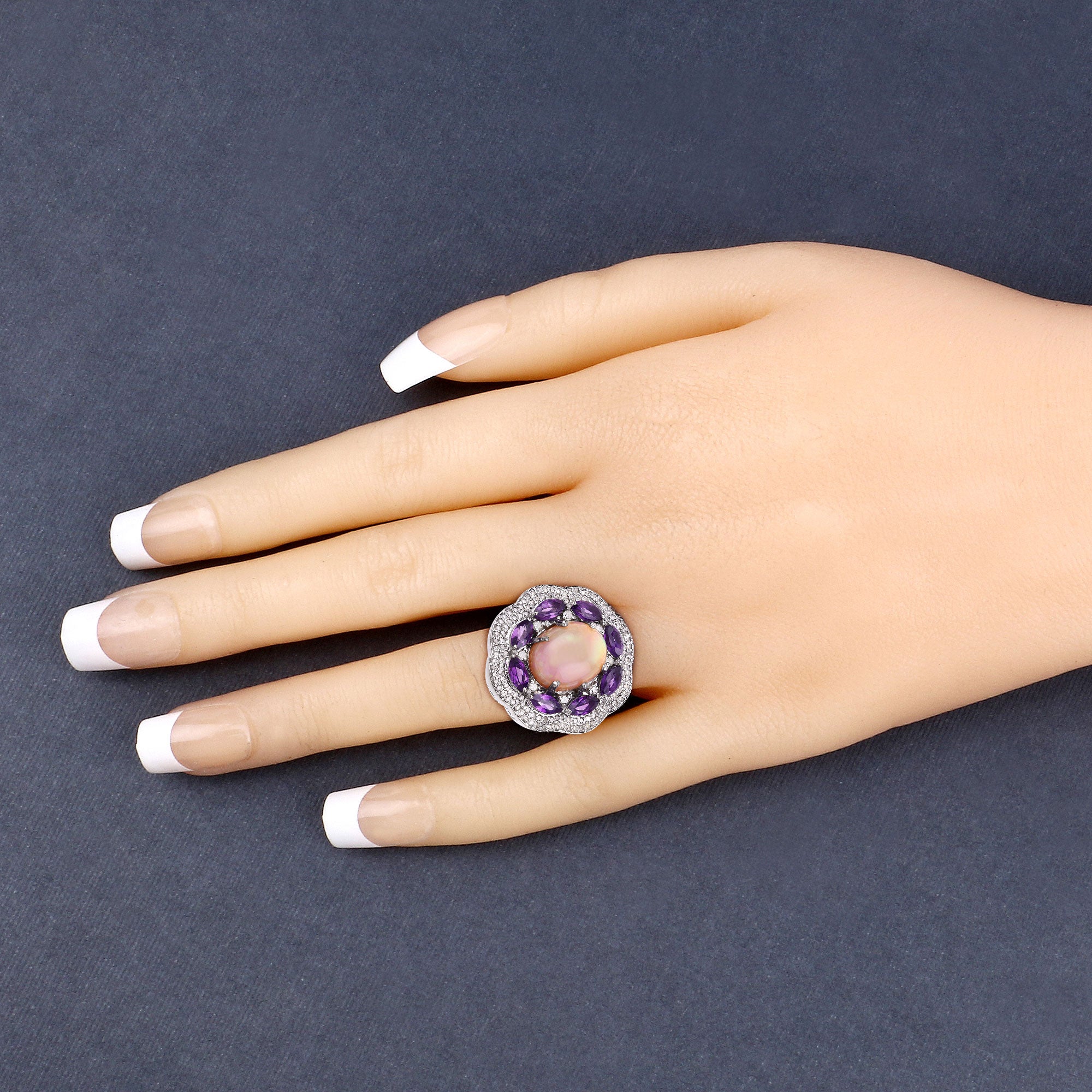 Amethyst, Opal Sterling Silver Ring Style B - view2
