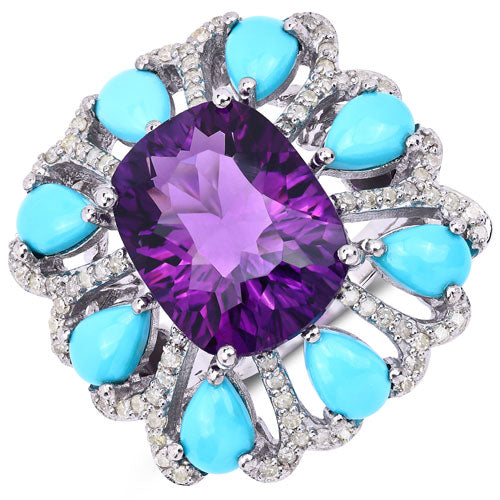 Amethyst, Turquoise Sterling Silver Ring