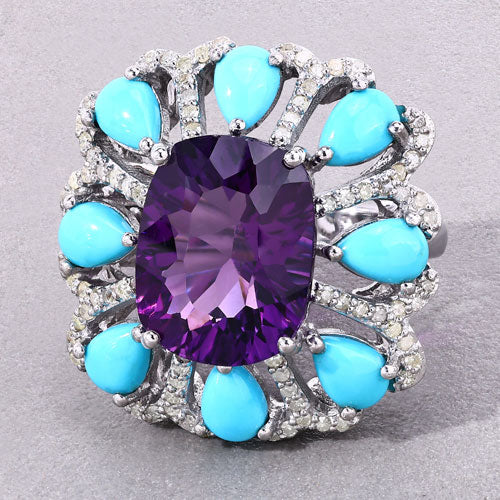 Amethyst, Turquoise Sterling Silver Ring