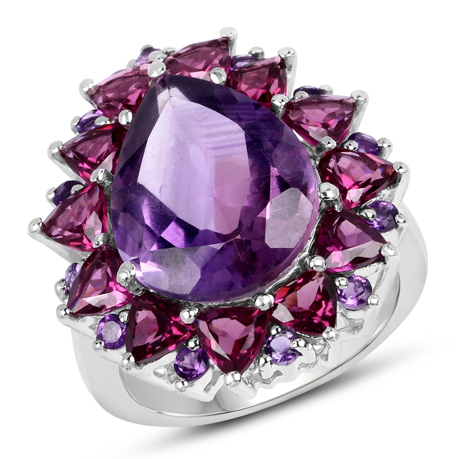 Amethyst & Rhodolite Sterling Silver Ring (11.22 ct) - gallery