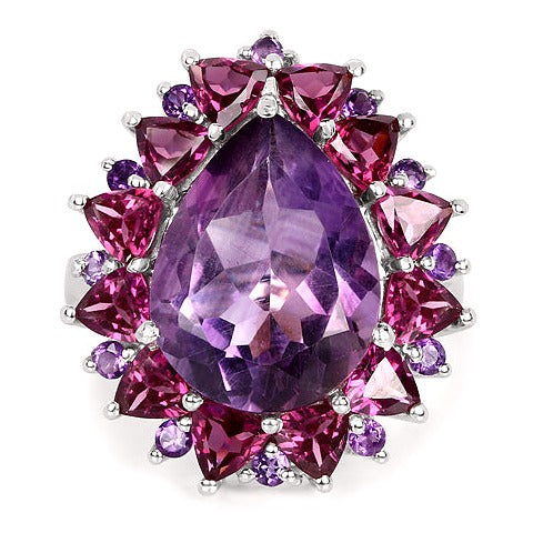 Amethyst & Rhodolite Sterling Silver Ring (11.22 ct)
