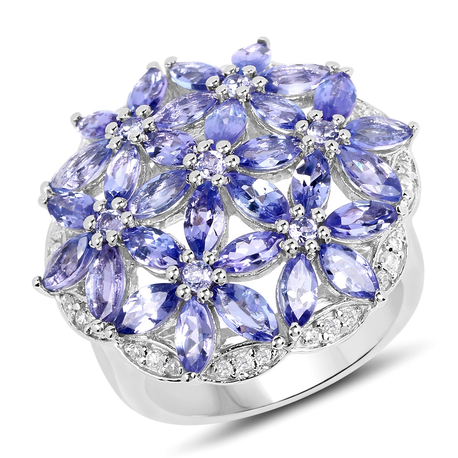 Tanzanite and White Zircon Sterling Silver Ring - gallery