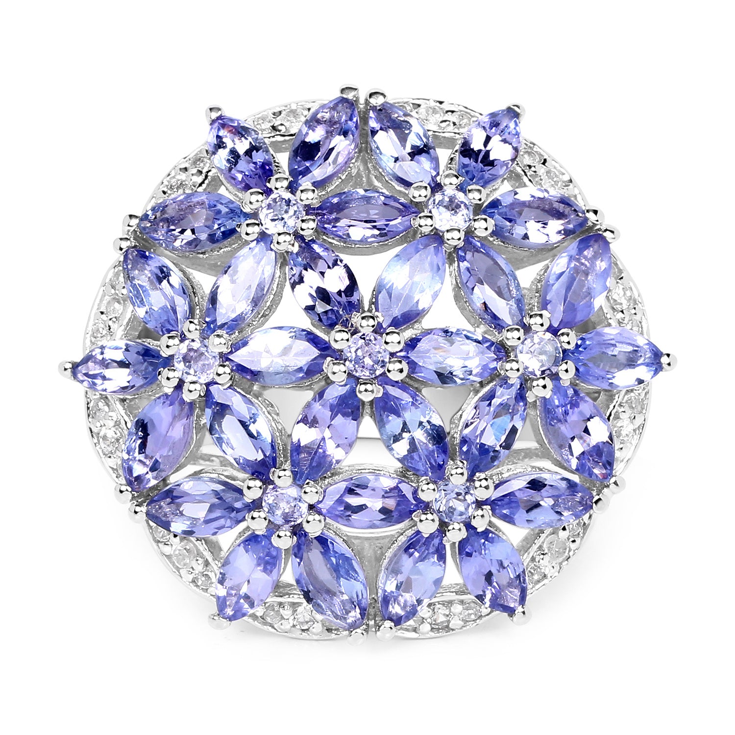 Tanzanite and White Zircon Sterling Silver Ring - view2