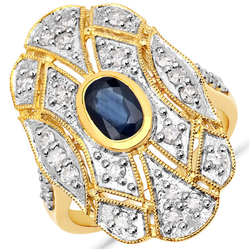 Blue Sapphire Sterling Silver Ring (1.54 ct) Style D