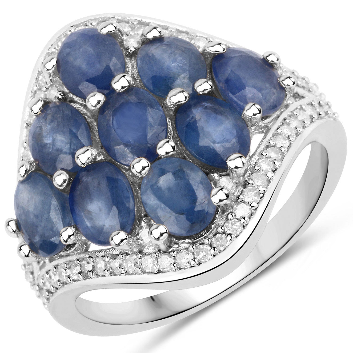 Blue Sapphire Sterling Silver Ring (3.39 ct) - gallery