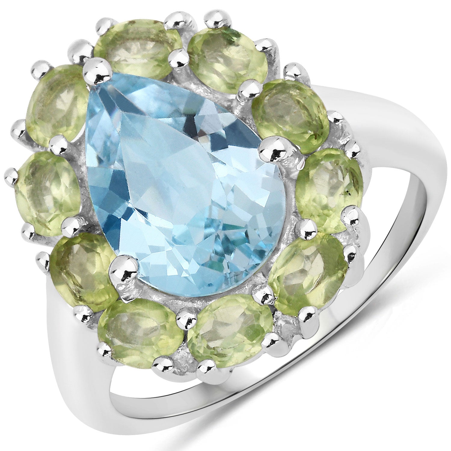 Blue Topaz & Peridot Sterling Silver Ring Style D - gallery
