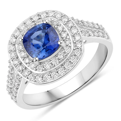 Blue Sapphire & Diamond 18K White Gold Ring