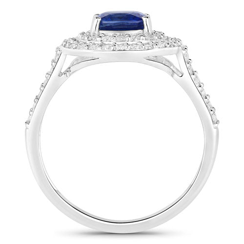 Blue Sapphire & Diamond 18K White Gold Ring