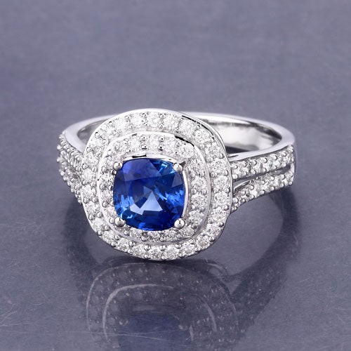 Blue Sapphire & Diamond 18K White Gold Ring
