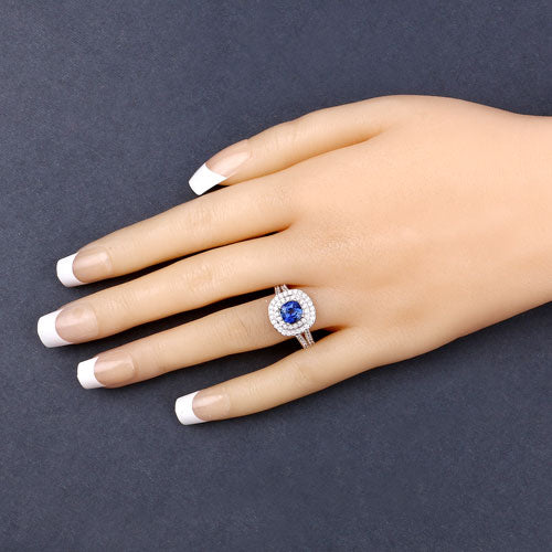 Blue Sapphire & Diamond 18K White Gold Ring
