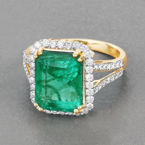 Igi Certified 6.96 Carat Emerald 14K Yellow Gold Ring