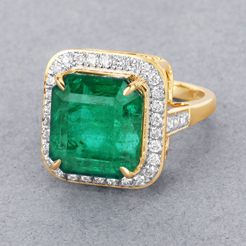 Igi Certified 10.99 Carat Emerald 14K Yellow Gold Ring