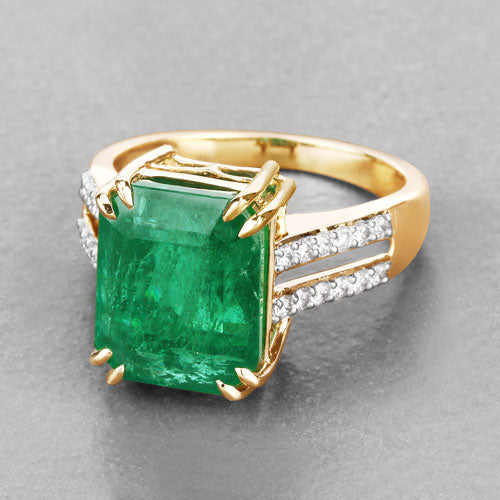 Igi Certified 8.49 Carat Emerald 14K Yellow Gold Ring