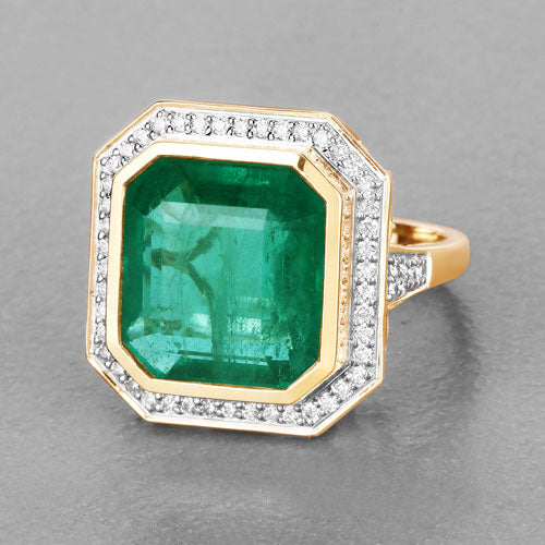 Igi Certified 8.94 Carat Emerald 14K Yellow Gold Ring