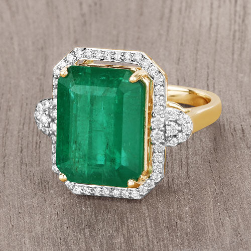 Igi Certified 12.02 Carat Emerald 14K Yellow Gold Ring