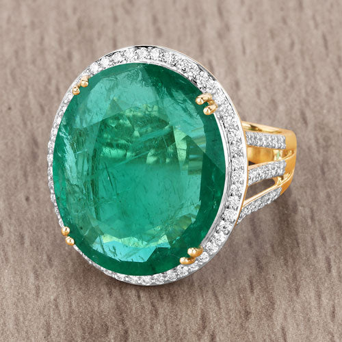 Igi Certified 13.48 Carat Emerald 14K Yellow Gold Ring