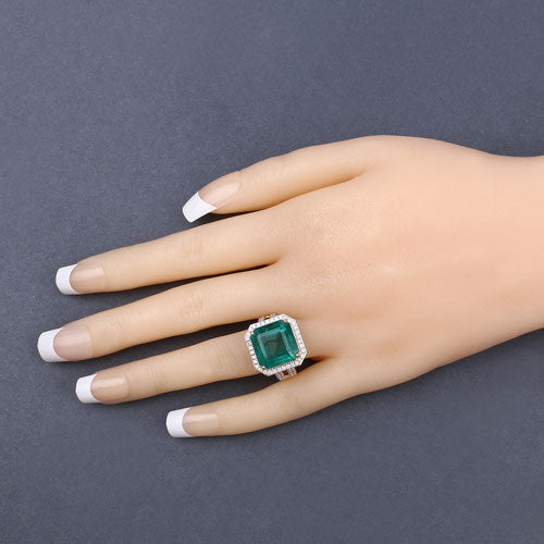 Igi Certified 13.06 Carat Emerald 14-Karat Yellow Gold Ring