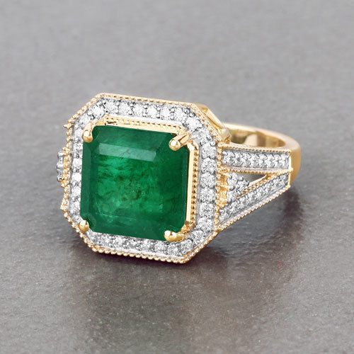 Igi Certified 6.20 Carat Emerald 14K Yellow Gold Ring
