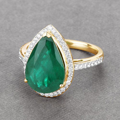 Igi Certified Zambian Emerald 14K Yellow Gold Ring Style G