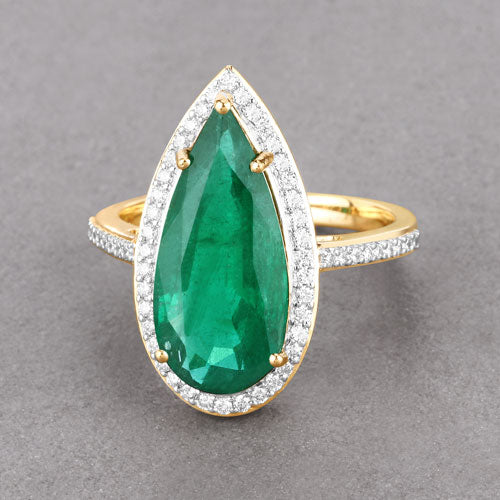 Igi Certified Zambian Emerald 14K Yellow Gold Ring Style I