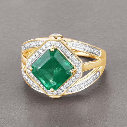 Igi Certified 3.48 Carat Emerald 14K Yellow Gold Ring