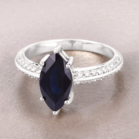 Blue Sapphire 10K White Gold Ring Style I