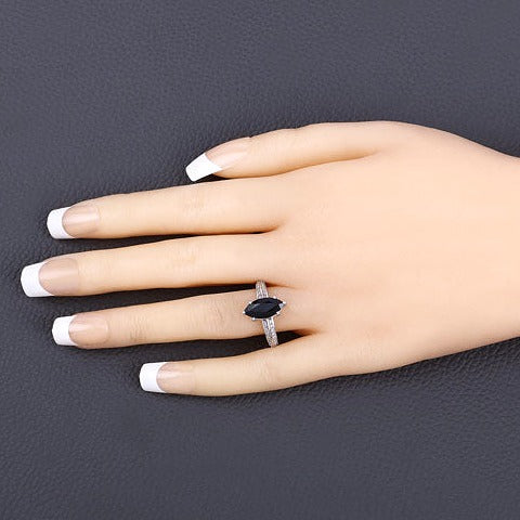 Blue Sapphire 10K White Gold Ring Style I