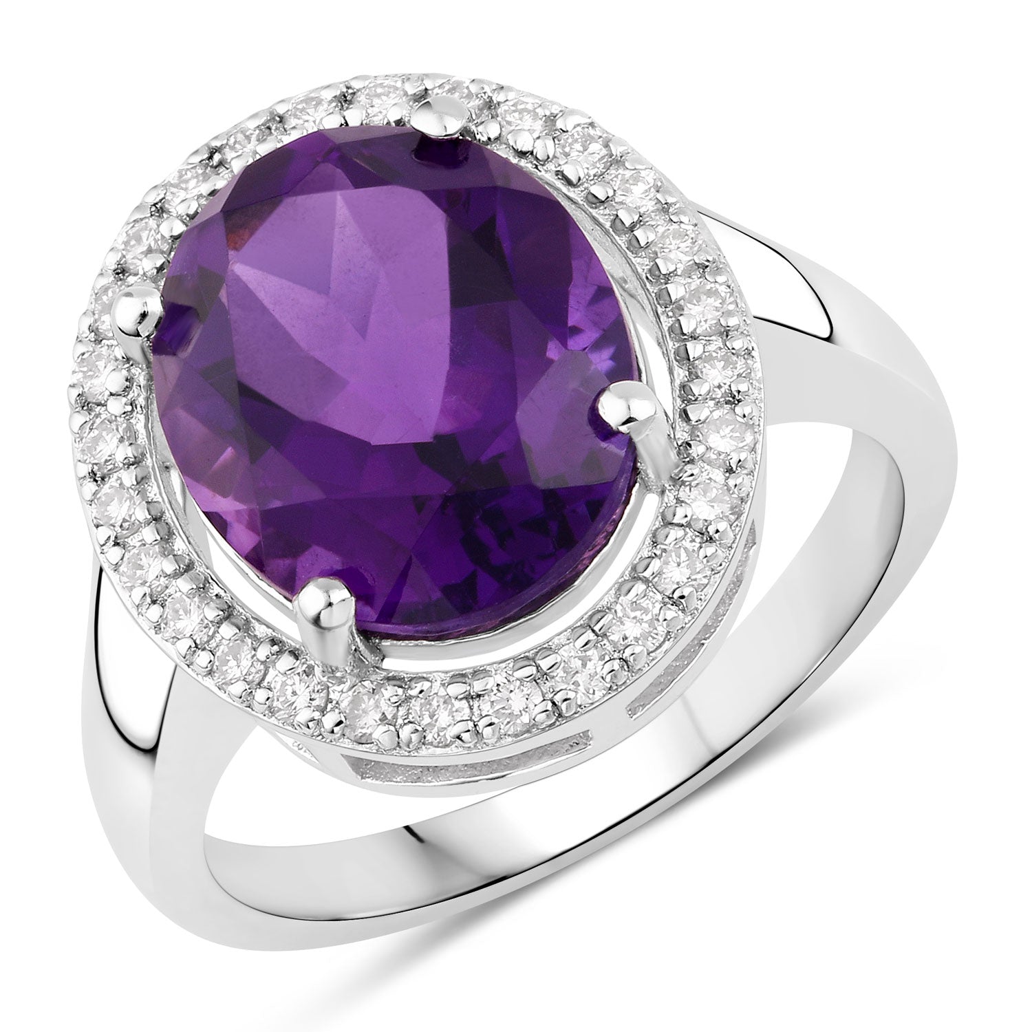 Amethyst & Diamond Sterling Silver Ring (4.08 ct) - gallery