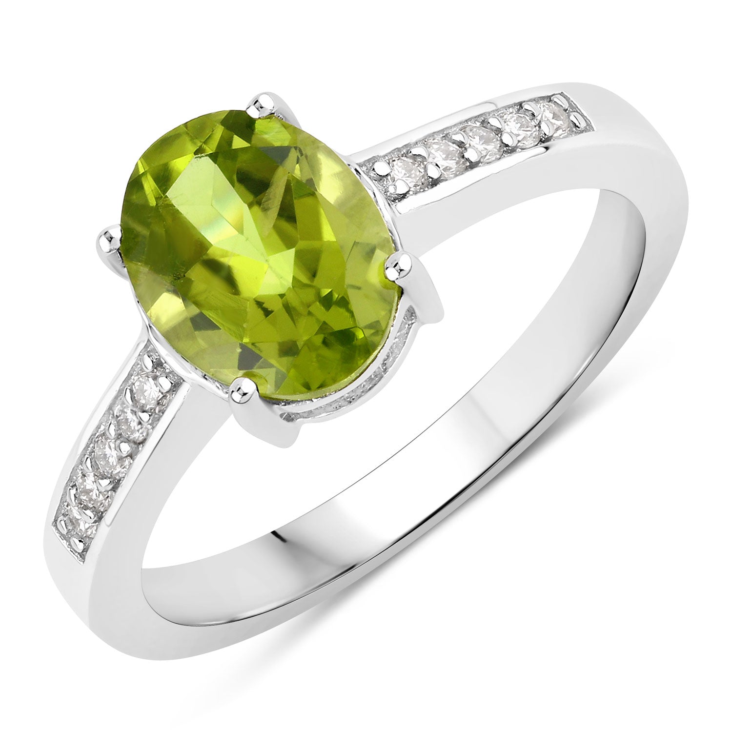 Peridot & Diamond Sterling Silver Ring (1.80 ct) Style B - gallery