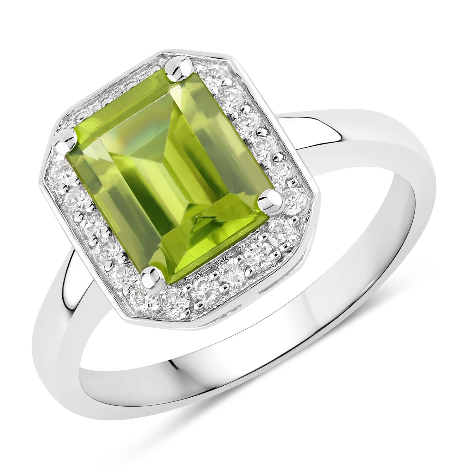Peridot & Diamond Sterling Silver Ring (1.90 ct) - gallery