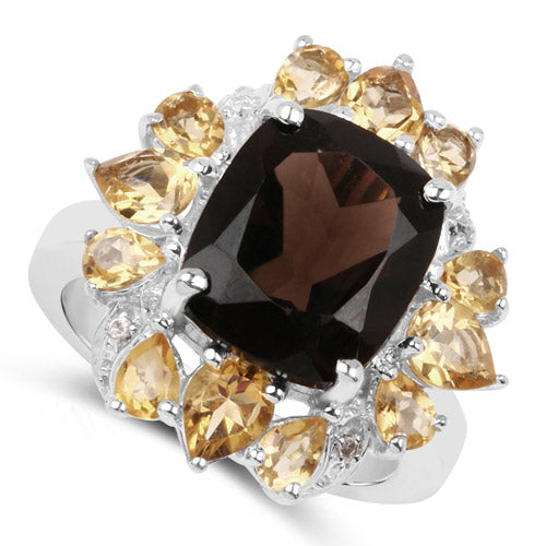 Smoky Quartz, Citrine & Topaz Sterling Silver Ring Style C