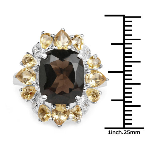 Smoky Quartz, Citrine & Topaz Sterling Silver Ring Style C